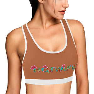 Light Brown/White Women's All Over Print Sports Bra (Model T52)