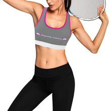 Load image into Gallery viewer, Grey/Pink/White Women&#39;s All Over Print Sports Bra (Model T52)