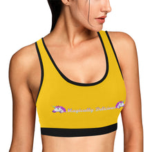 Load image into Gallery viewer, Yellow/Black Women&#39;s All Over Print Sports Bra (Model T52)