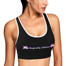 Load image into Gallery viewer, Black/White Women&#39;s All Over Print Sports Bra (Model T52)