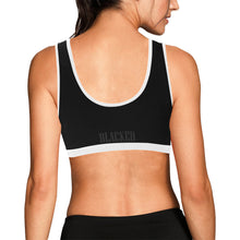 Load image into Gallery viewer, Black/White Women&#39;s All Over Print Sports Bra (Model T52)